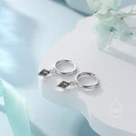 Very Tiny Rhombus Olive Green CZ Huggie Hoop in Sterling Silver, Silver or Gold, Minimalist Simple Kite Shape CZ Hoop Earrings