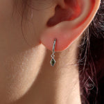 Very Tiny Rhombus Olive Green CZ Huggie Hoop in Sterling Silver, Silver or Gold, Minimalist Simple Kite Shape CZ Hoop Earrings