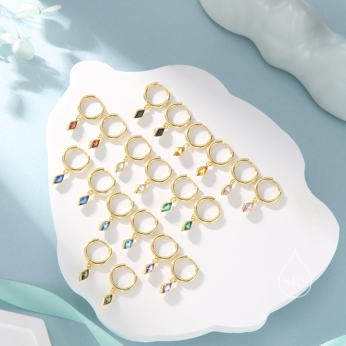 Very Tiny Rhombus Clear CZ Huggie Hoop in Sterling Silver, Silver or Gold, Minimalist Simple Kite Shape CZ Hoop Earrings