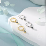 Very Tiny Rhombus Onyx Black CZ Huggie Hoop in Sterling Silver, Silver or Gold, Minimalist Simple Kite Shape CZ Hoop Earrings