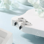 Very Tiny Rhombus Onyx Black CZ Huggie Hoop in Sterling Silver, Silver or Gold, Minimalist Simple Kite Shape CZ Hoop Earrings
