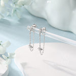 Starburst CZ Dangle Chain Stud Earrings in Sterling Silver, Silver, Gold or Rose Gold, North Star Earrings, Star Ear Jacket