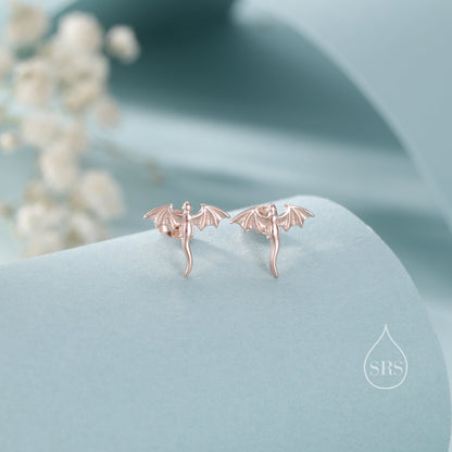 Extra Tiny Dragon Stud Earrings in Sterling Silver, Silver or Gold or Rose Gold, Sterling Silver Dragon Earrings, Small Dragon Stud