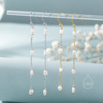 Oval Freshwater Pearl Long Drop Hook Earrings in Sterling Silver