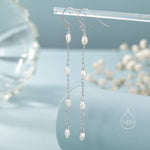 Oval Freshwater Pearl Long Drop Hook Earrings in Sterling Silver
