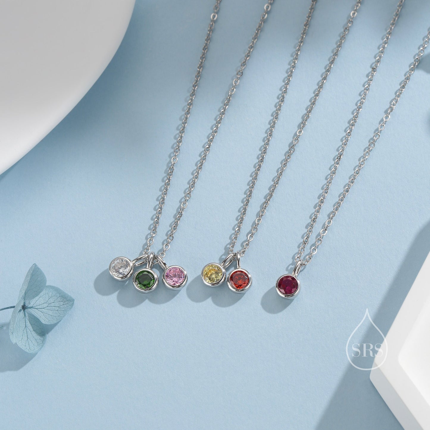 Sterling Silver Family Birthstone Charms, Birthstone Silver Charms, Round CZ Birthstone Charms for Necklaces