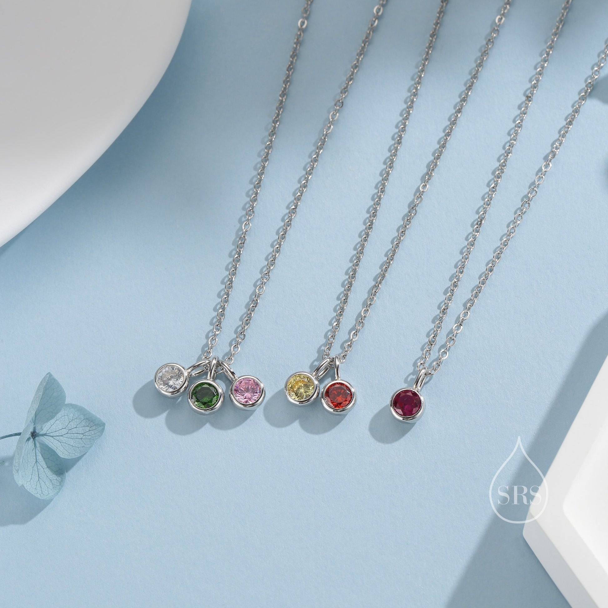 Sterling Silver Family Birthstone Charms, Birthstone Silver Charms, Round CZ Birthstone Charms for Necklaces