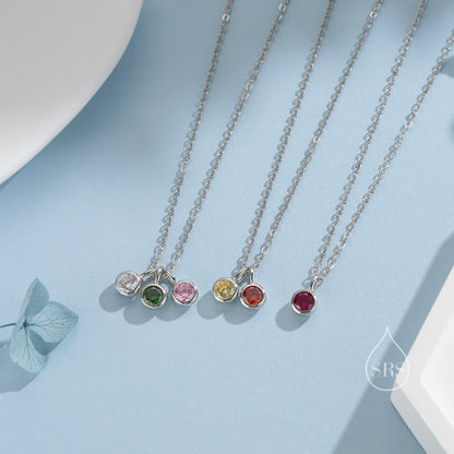 Solid Sterling Silver Family Birthstone Necklace, Birthstone Gift,  Bridesmaid Gift, Gift for Mom, Birthday Gift, Birthstone Jewelry