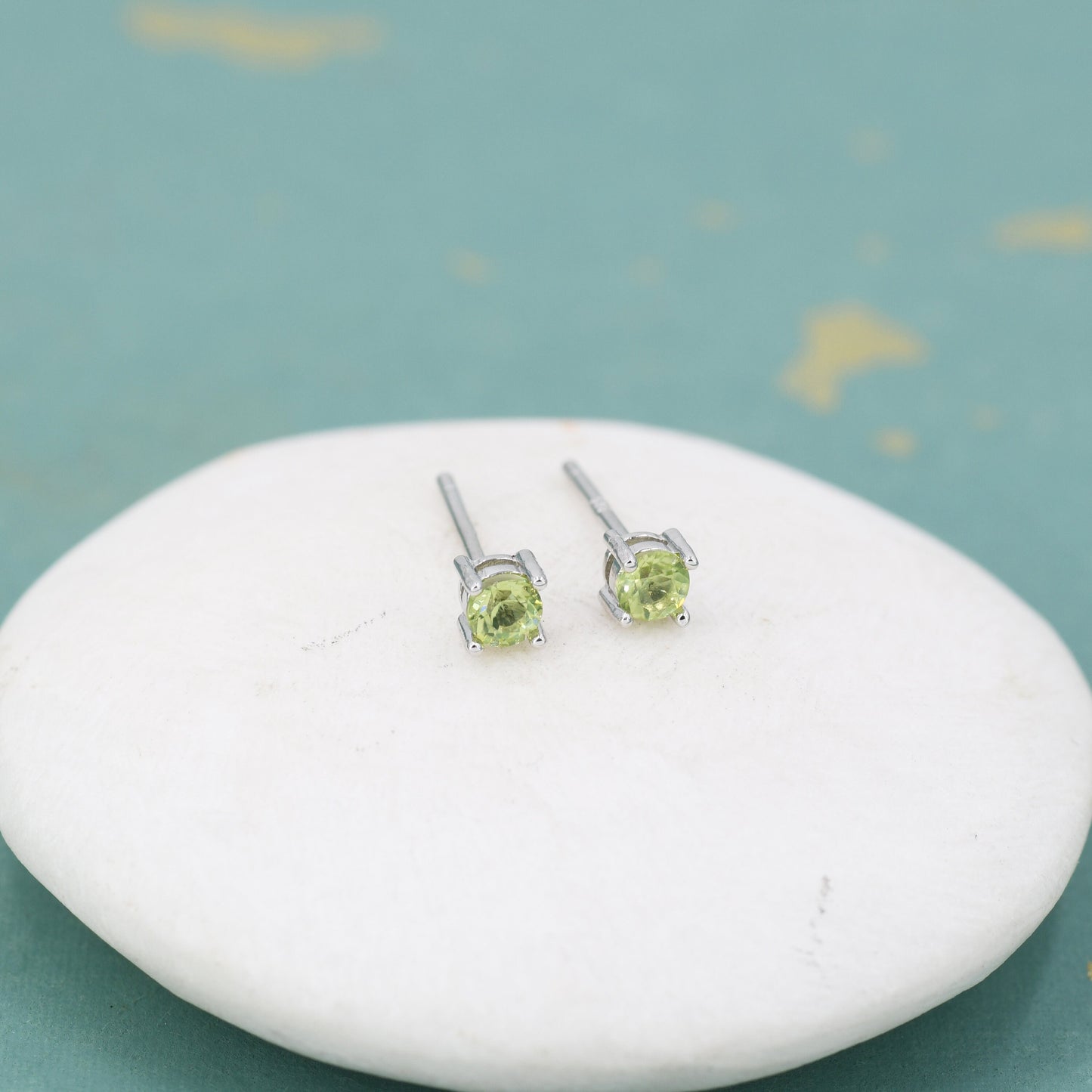 Extra Tiny 3mm Natural Peridot Stud Earrings in Sterling Silver, Four Prong Set, Genuine Peridot Gemstone Stud, Minimalist Style