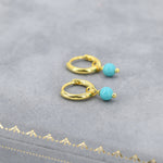 Sterling Silver Blue Turquoise Bead Huggie Hoop Earrings, Silver or Gold, Minimalist Turquoise Dangle Hoop Earrings, Turquoise Hoop Earrings