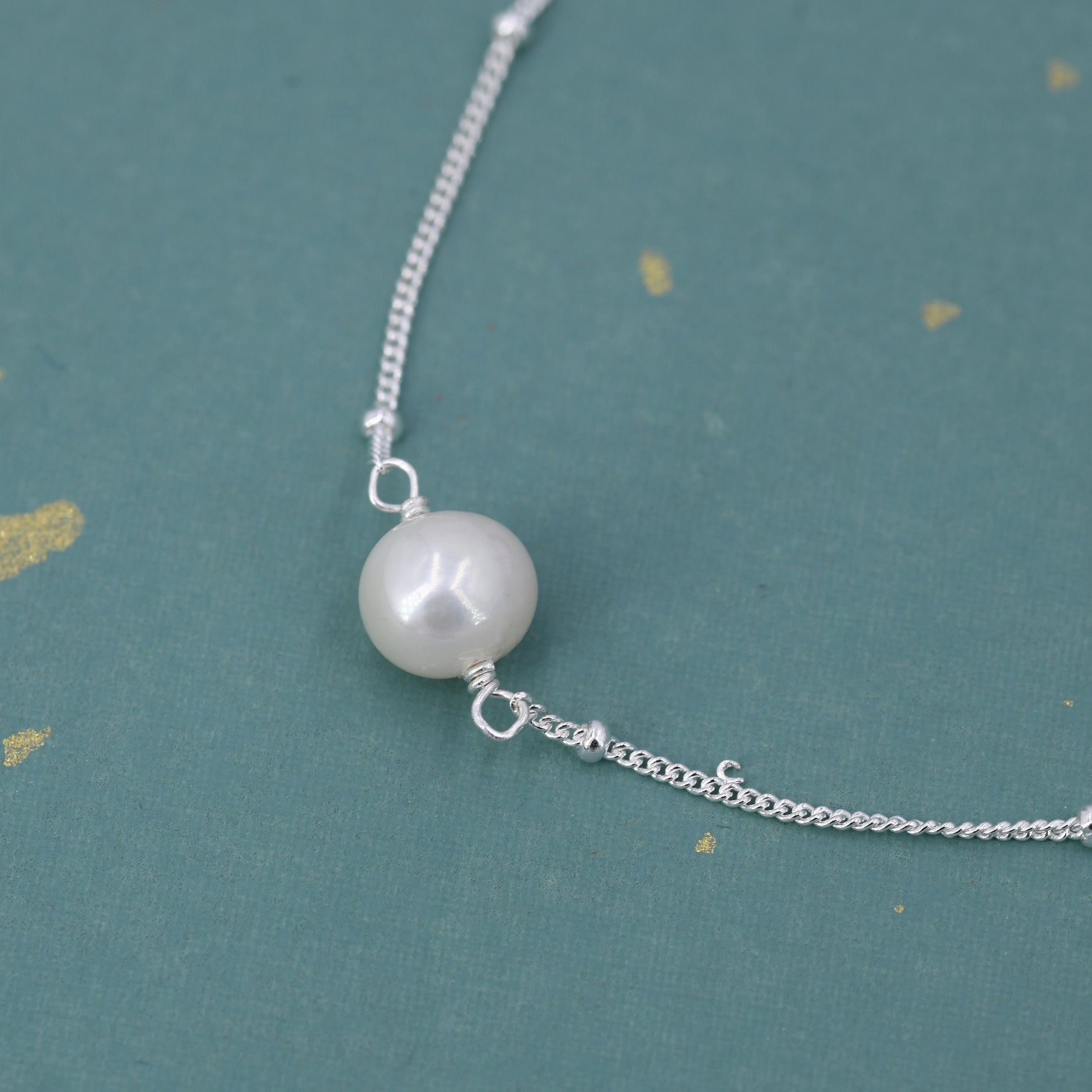 Sterling Silver Natural Pearl Bracelet with a Satellite Chain, Single Genuine Pearl Bracelet, Freshwater Pearl Bracelet, Silver or Gold