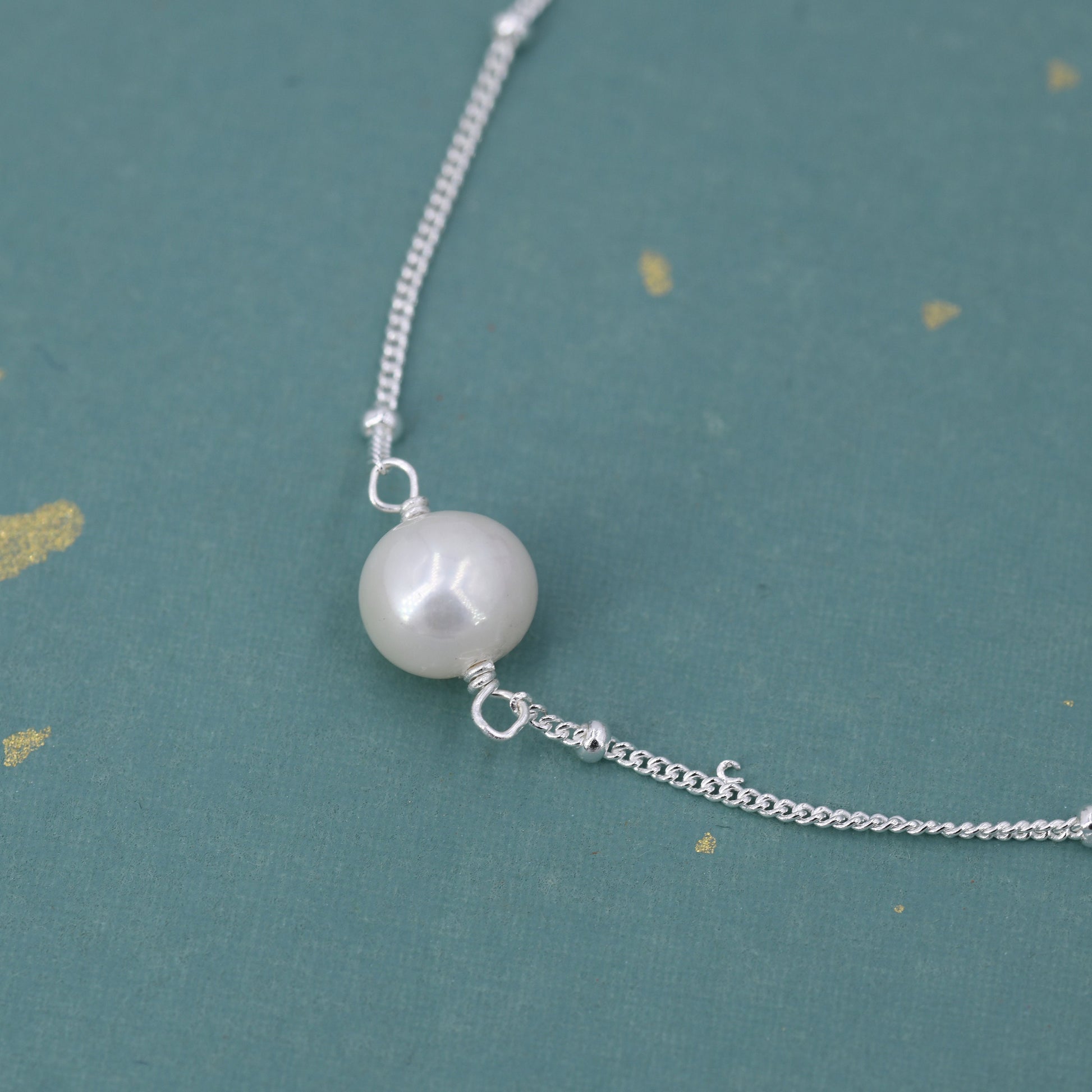 Sterling Silver Natural Pearl Bracelet with a Satellite Chain, Single Genuine Pearl Bracelet, Freshwater Pearl Bracelet, Silver or Gold