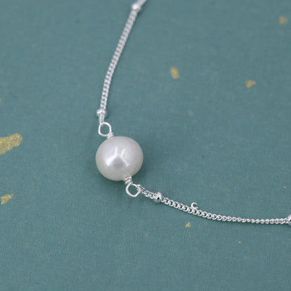 Sterling Silver Natural Pearl Bracelet with a Satellite Chain, Single Genuine Pearl Bracelet, Freshwater Pearl Bracelet, Silver or Gold
