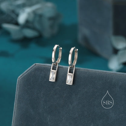 Baguette CZ Huggie Hoop in Sterling Silver, Silver or Gold, Diamond CZ Minimalist Hoop Earrings, Detachable and Interchangeable,