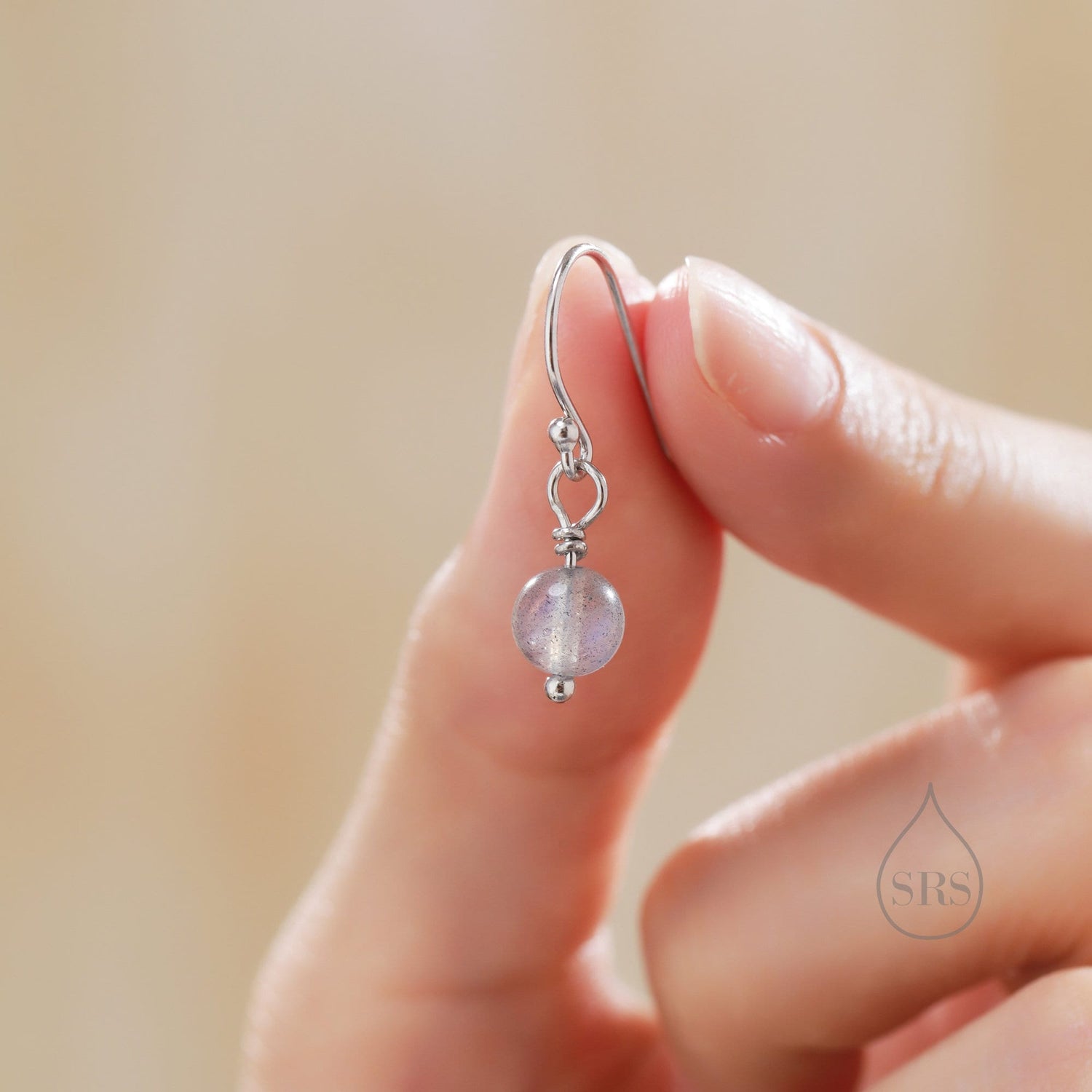 Genuine Labradorite Drop Hook Earrings in Sterling Silver, Silver or Gold, 6mm Labradorite Ball Earrings