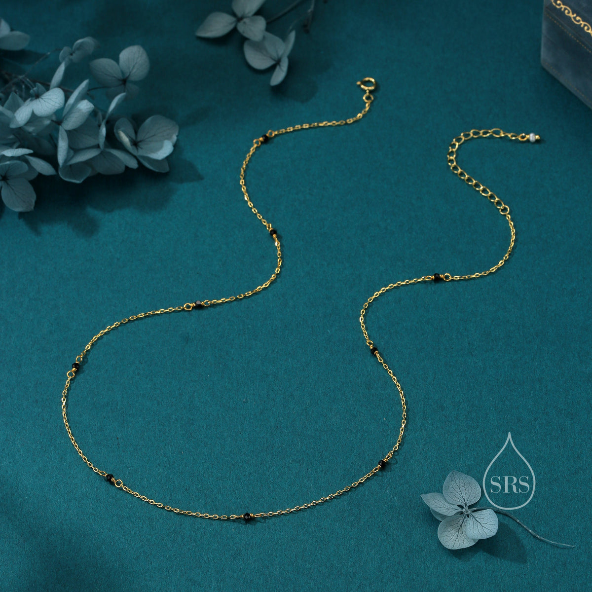 2mm Black Spinel Beaded Satellite Chain Necklace