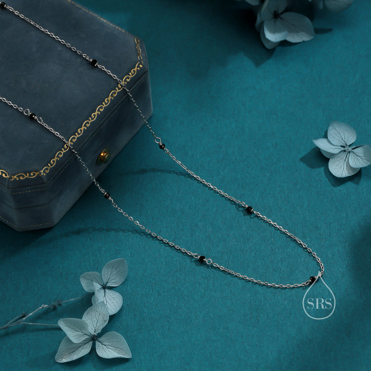 2mm Black Spinel Beaded Satellite Chain Necklace