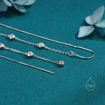 CZ Bezel Cascade Drop U Threader Earrings in Sterling Silver, Silver or Gold, Geometric CZ Long Dangle Drop Earrings