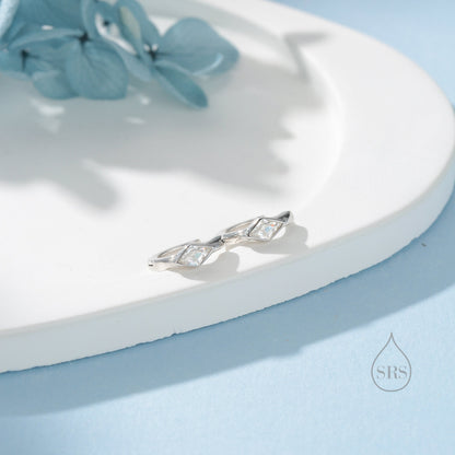 Tiny Rhombus Clear CZ Huggie Hoop in Sterling Silver, Silver or Gold, Minimalist Simple Kite Shape CZ Hoop Earrings