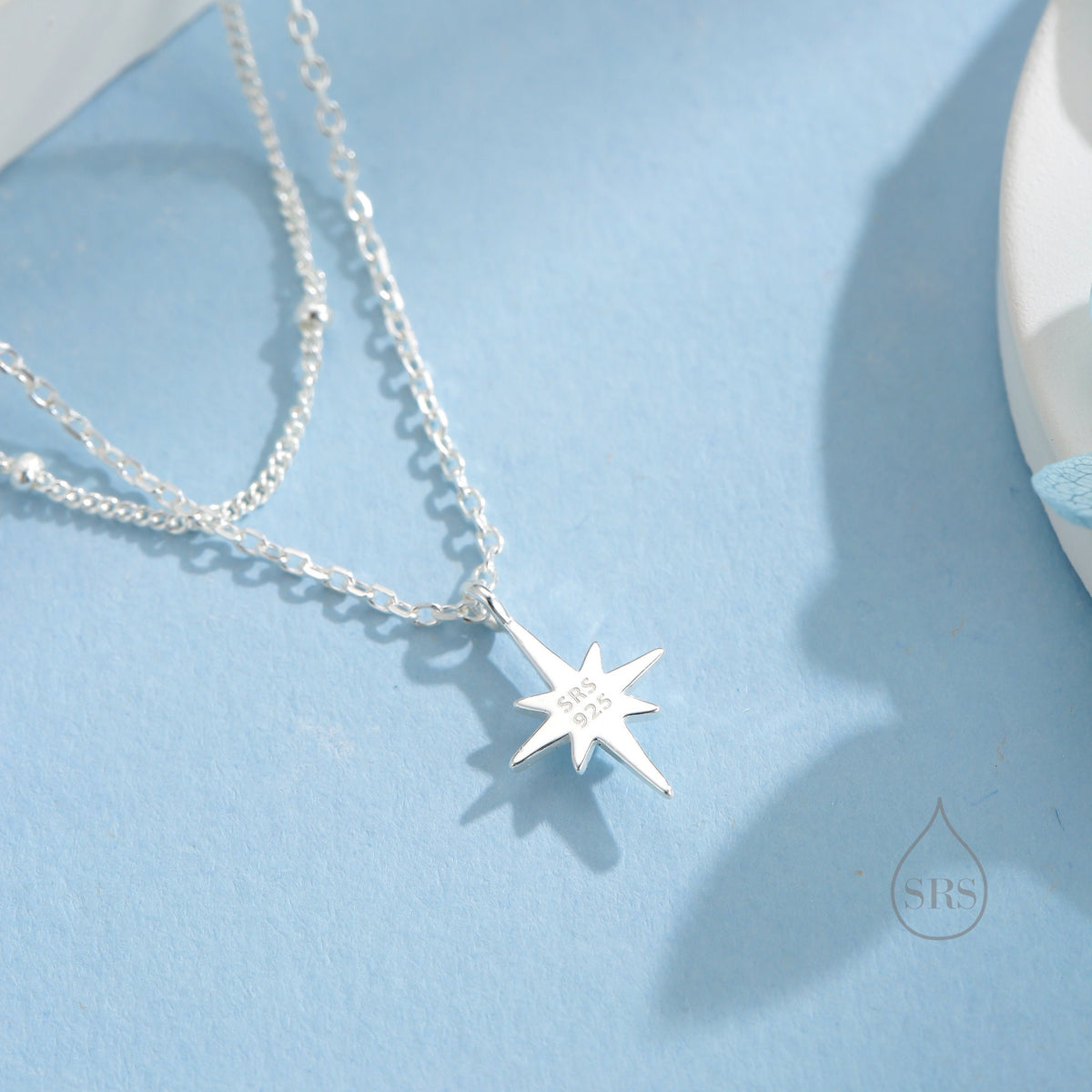 Double Layer Opal Starburst Pendant Necklace in Sterling Silver - Starburst Necklace with Satellite Chain - Gold or Silver or Rose Gold