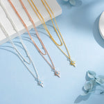 Double Layer Opal Starburst Pendant Necklace in Sterling Silver - Starburst Necklace with Satellite Chain - Gold or Silver or Rose Gold