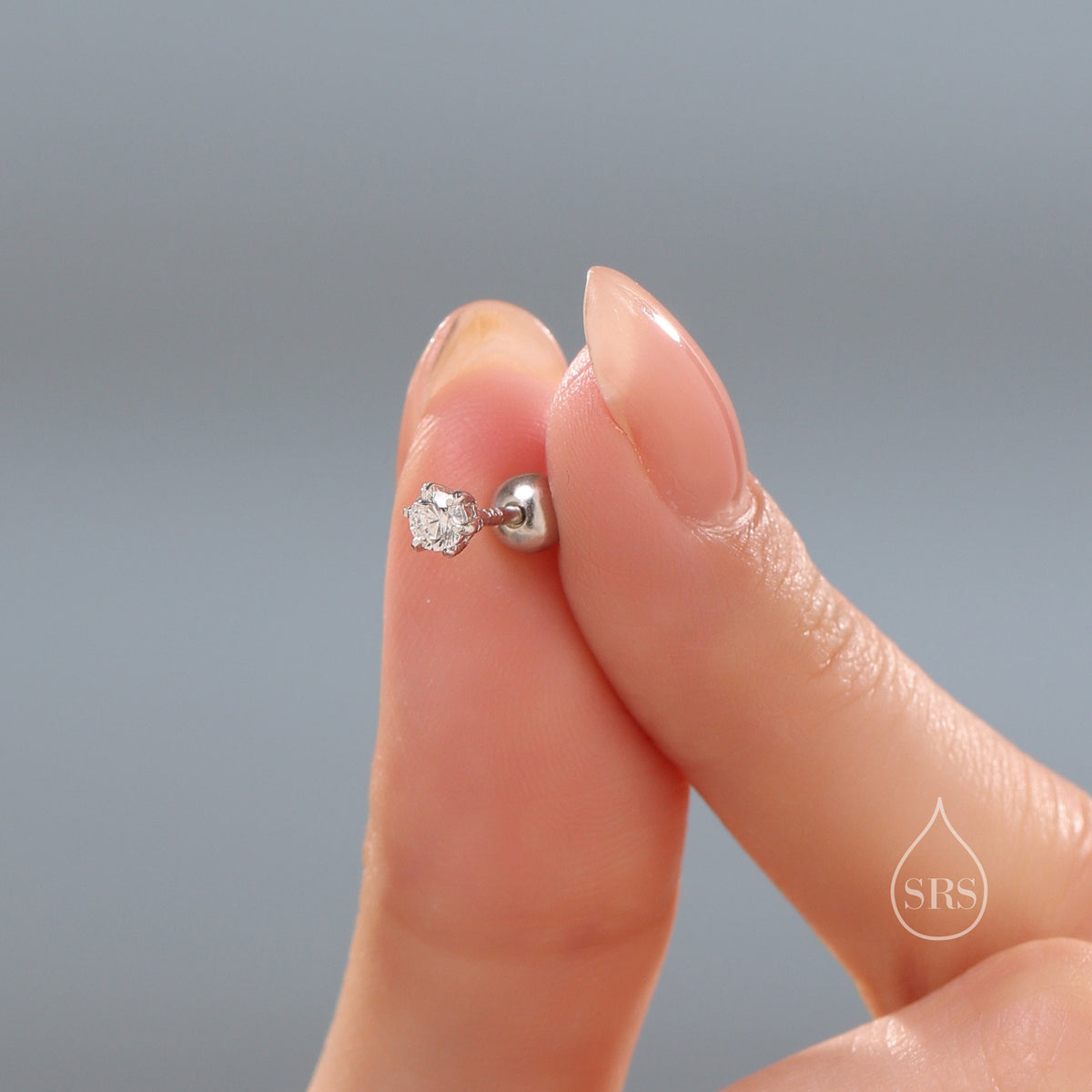 Brilliant Cut 3mm Six Prong CZ 18G Screw Back Earrings in Sterling Silver