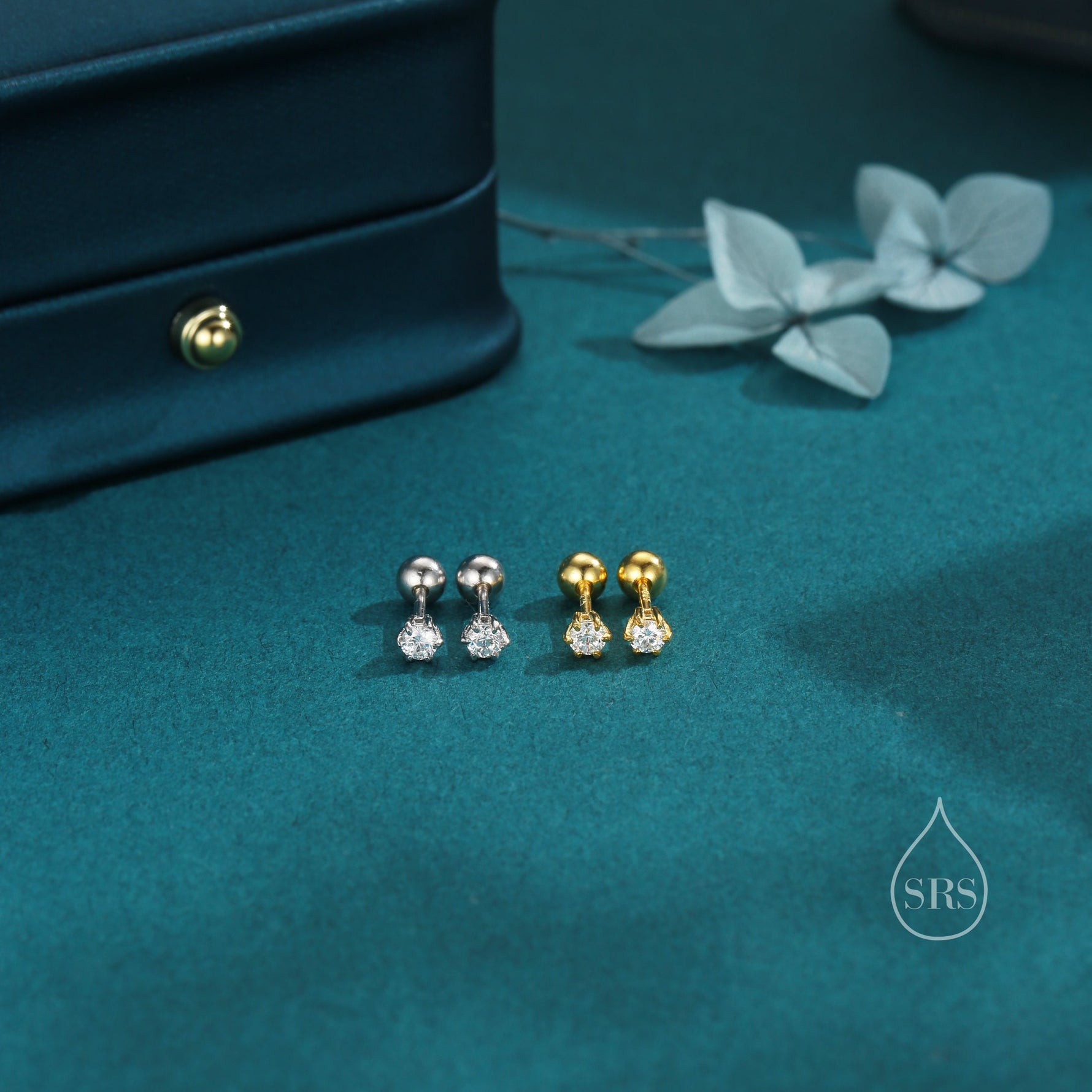 Brilliant Cut 3mm Six Prong CZ 18G Screw Back Earrings in Sterling Silver
