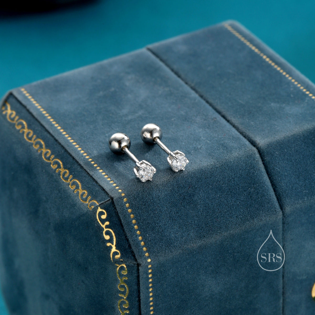 Brilliant Cut 3mm Six Prong CZ 18G Screw Back Earrings in Sterling Silver