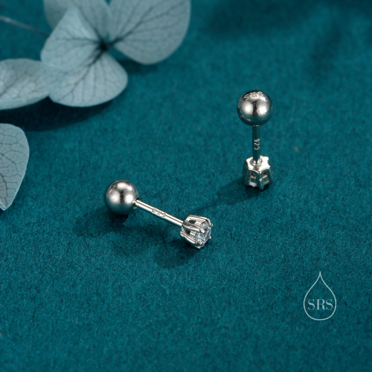 Brilliant Cut 3mm Six Prong CZ 18G Screw Back Earrings in Sterling Silver