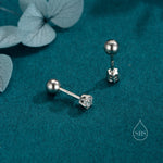 Brilliant Cut 3mm Six Prong CZ 18G Screw Back Earrings in Sterling Silver