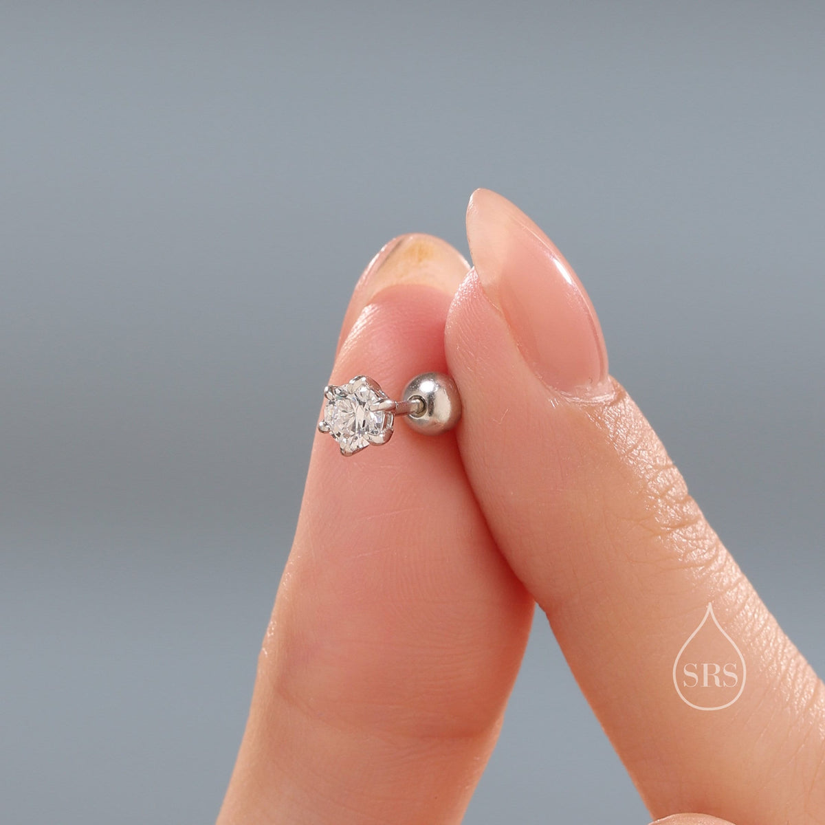 Brilliant Cut 4mm CZ Six Prong 18G Screw Back Earrings in Sterling Silver