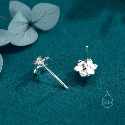 Daffodil Stud Earrings in Sterling Silver, Tiny Flower Earrings, Three Finishes, Daffodil Earrings, March Birth Flower, Gold or Rose Gold