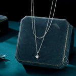 CZ Starburst Double Layer Necklace with Satellite Chain