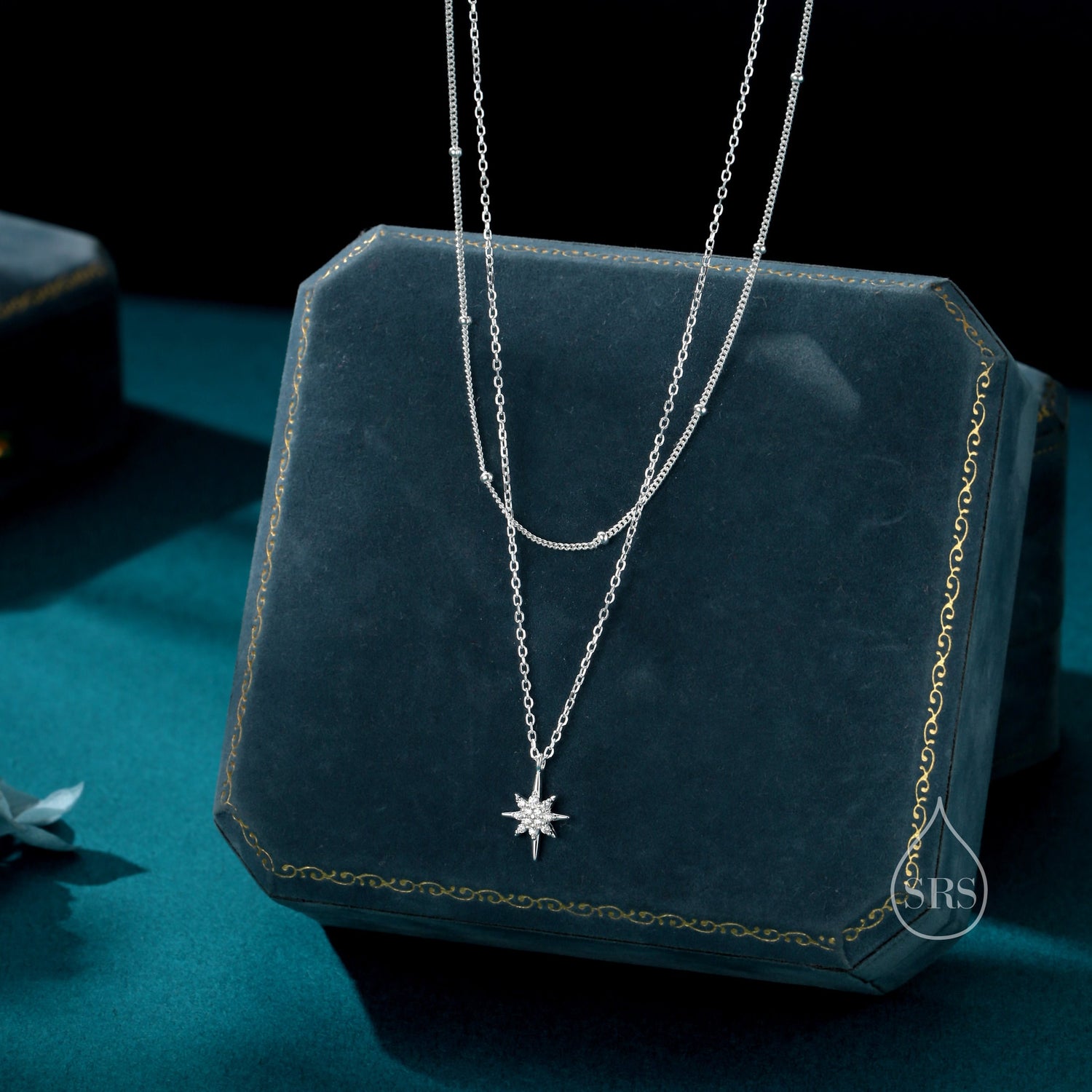 CZ Starburst Double Layer Necklace with Satellite Chain