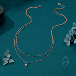 CZ Starburst Double Layer Necklace with Satellite Chain