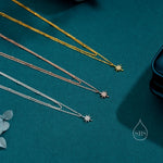 CZ Starburst Double Layer Necklace with Satellite Chain