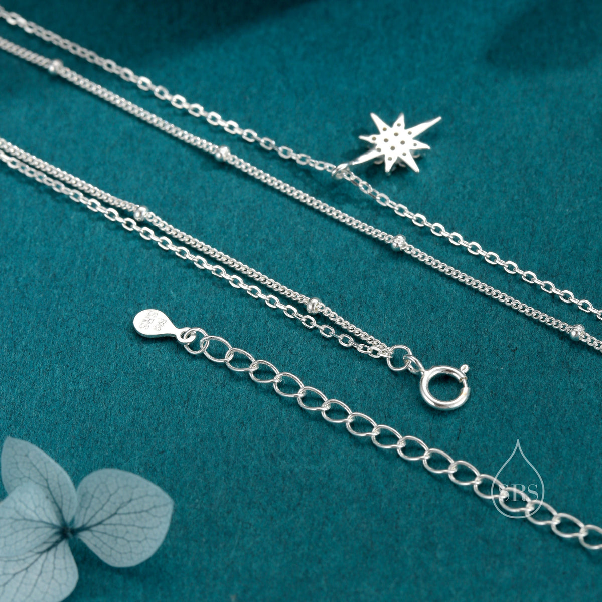 CZ Starburst Double Layer Necklace with Satellite Chain