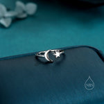 Sterling Silver Moon and Star Open Ring, Adjustable Size, Starburst and Moon Ring, Celestial Jewellery, Dainty Star of David Ring