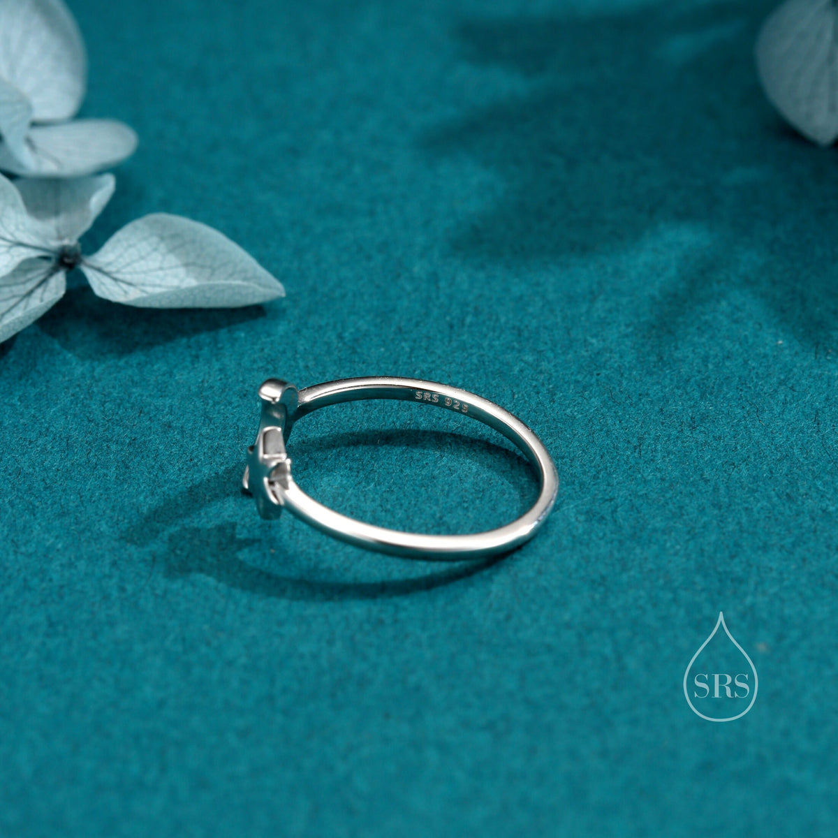 Sterling Silver Moon and Star Open Ring, Adjustable Size, Starburst and Moon Ring, Celestial Jewellery, Dainty Star of David Ring