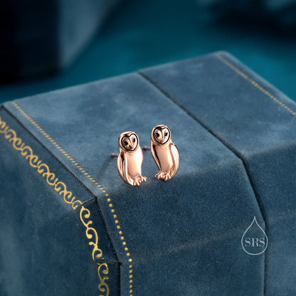 Barn Owl Stud Earrings in Sterling Silver, Gold and Rose Gold. Owl Bird Earrings,  Nature Inspired Animal Earrings