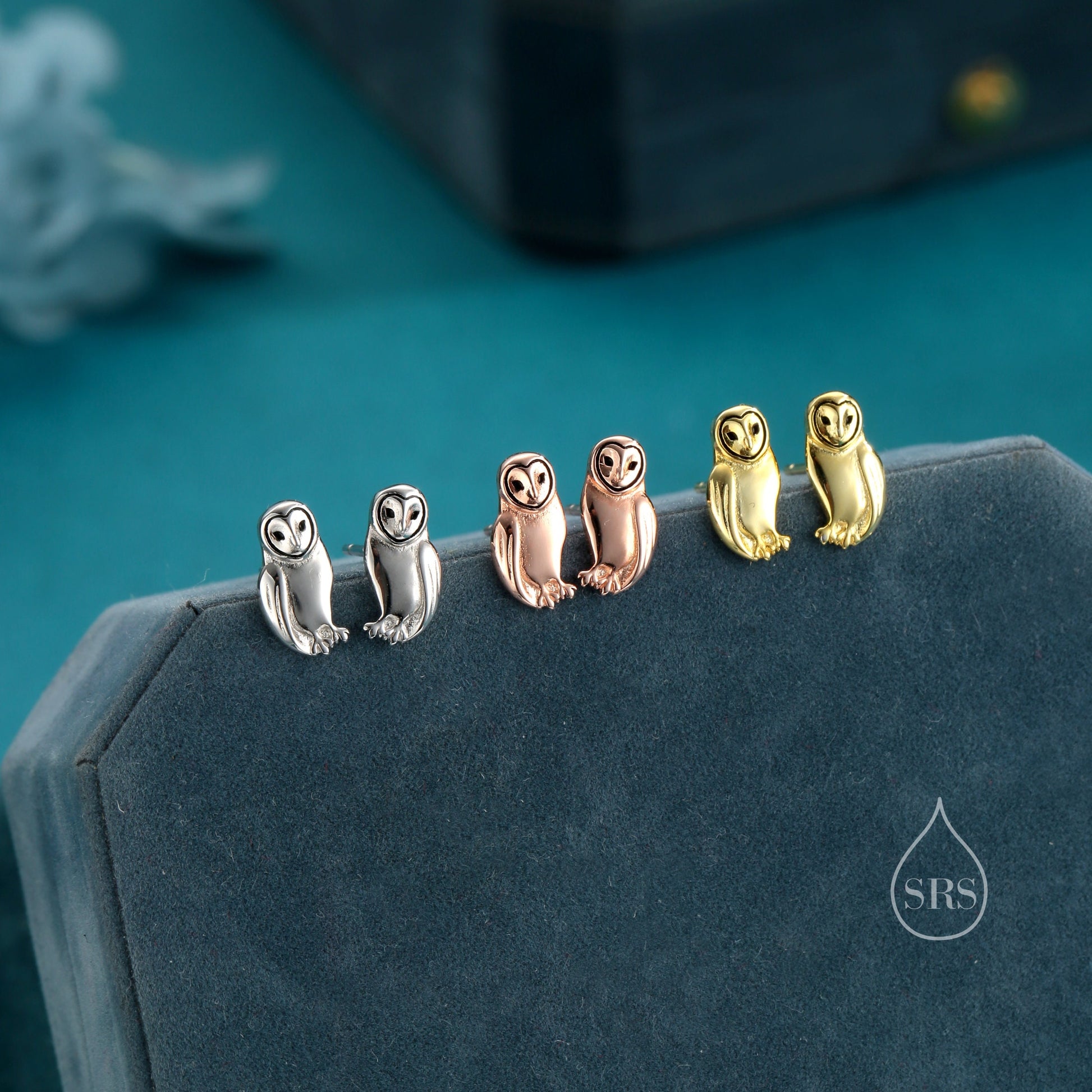 Barn Owl Stud Earrings in Sterling Silver, Gold and Rose Gold. Owl Bird Earrings, Nature Inspired Animal Earrings