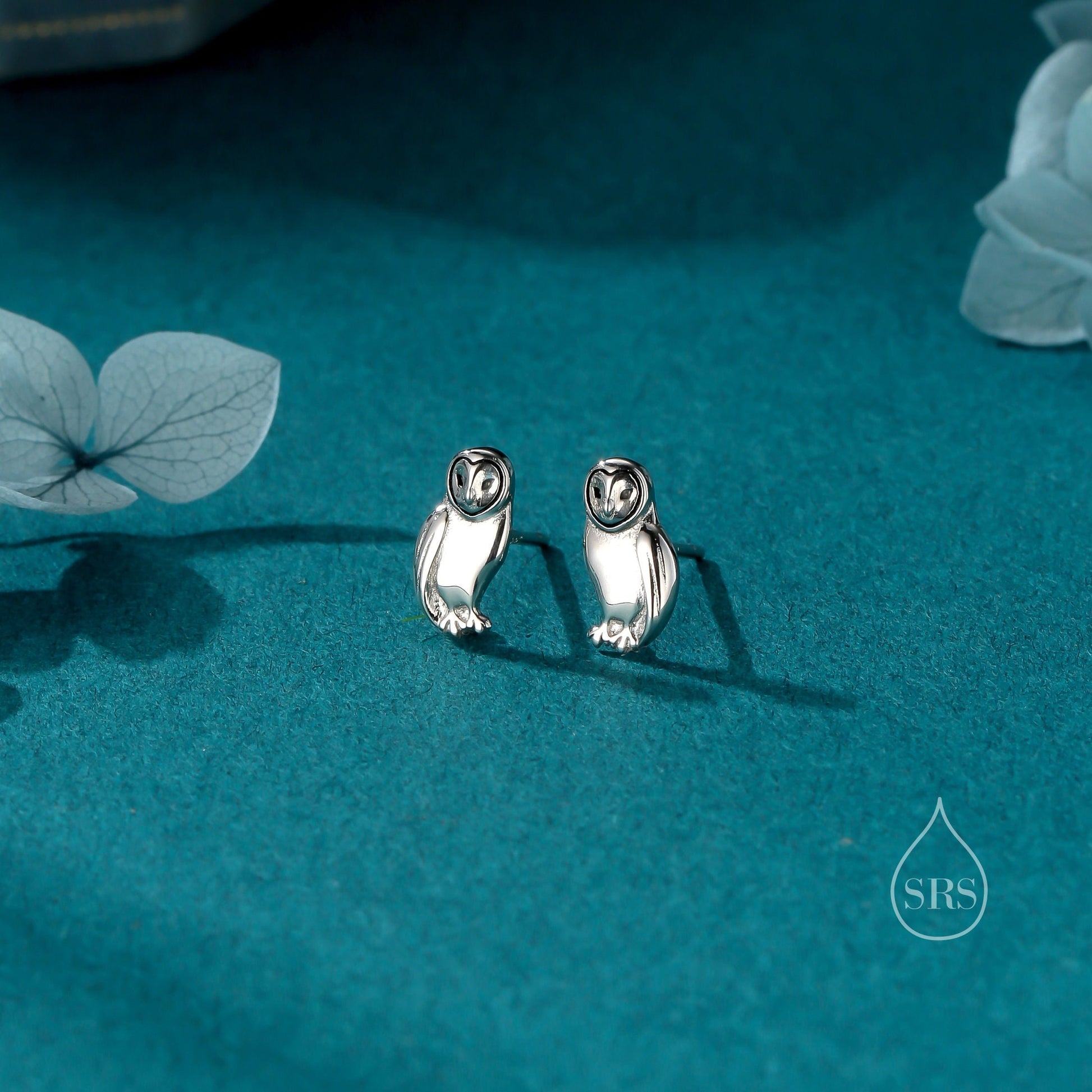 Barn Owl Stud Earrings in Sterling Silver, Gold and Rose Gold. Owl Bird Earrings, Nature Inspired Animal Earrings