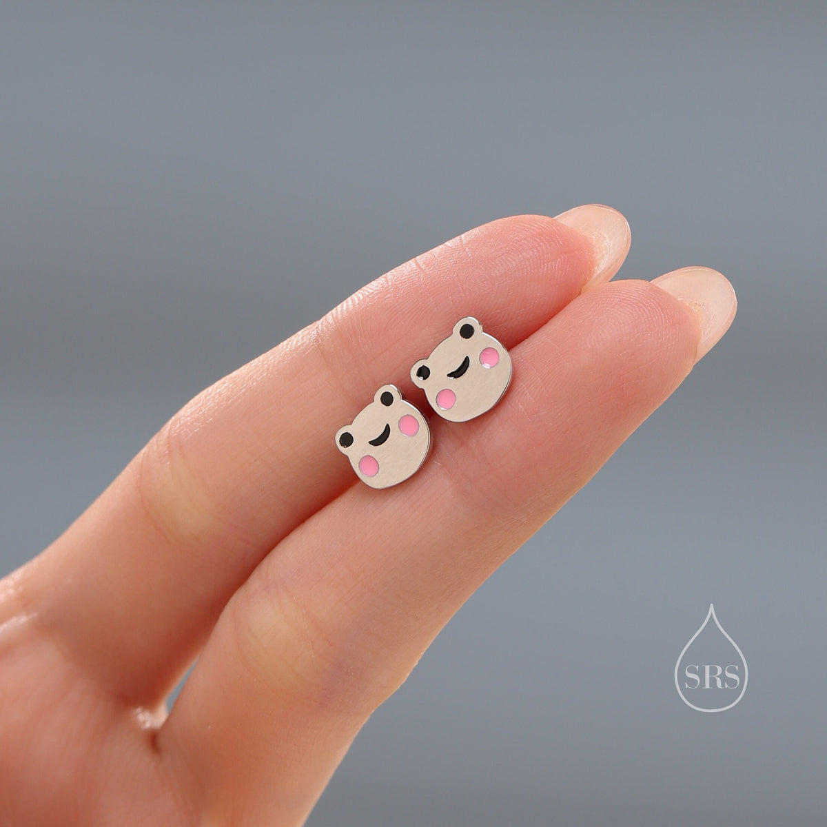 Cute Frog Head Stud Earrings in Sterling Silver, Kawaii Frog Earrings, Forest Frog Nature Inspired