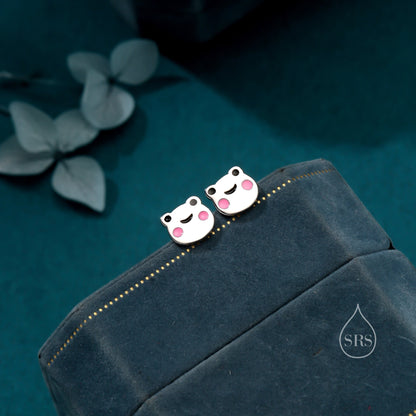 Cute Frog Head Stud Earrings in Sterling Silver, Kawaii Frog Earrings,  Forest Frog Nature Inspired