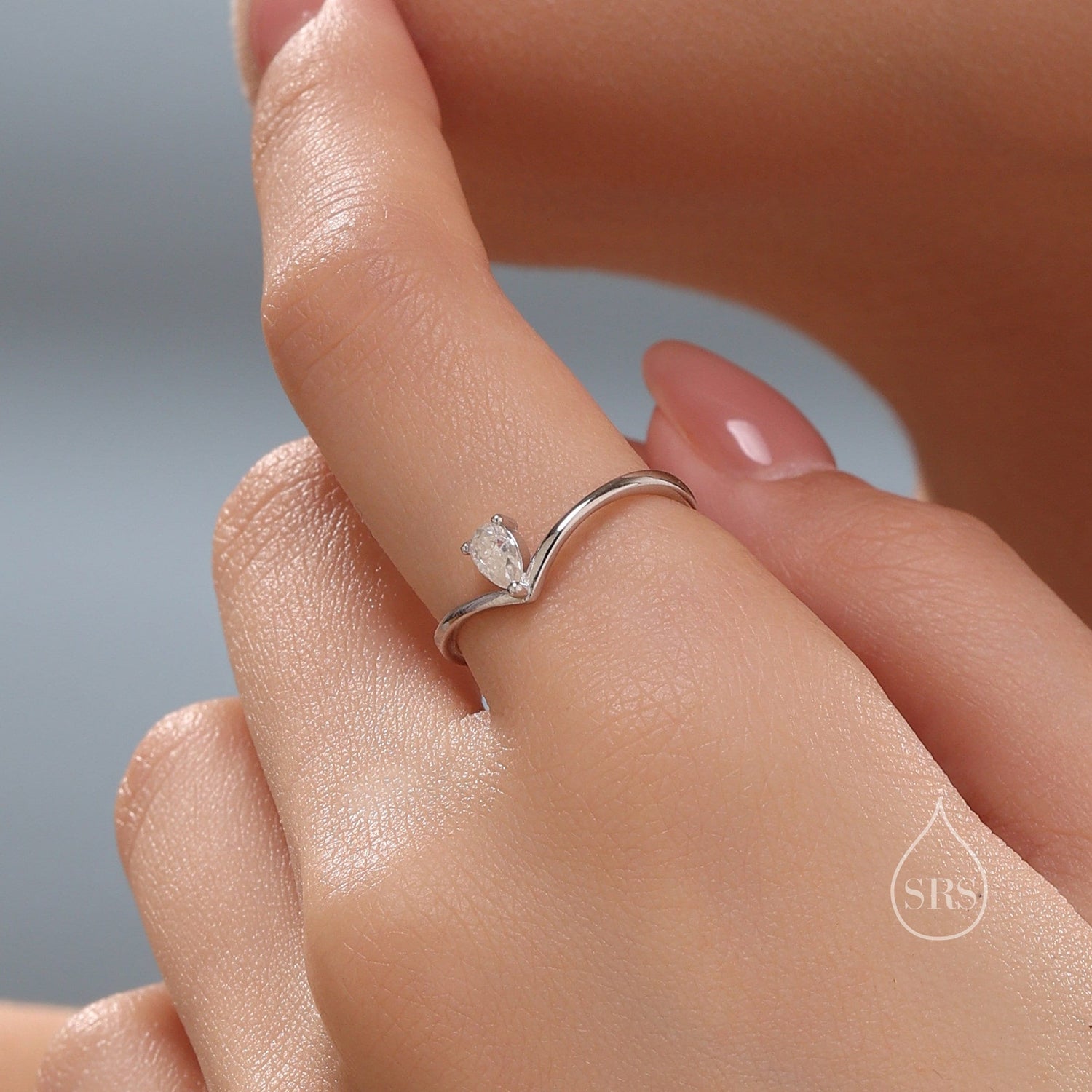 Pear Shape CZ Droplet Chevron Ring