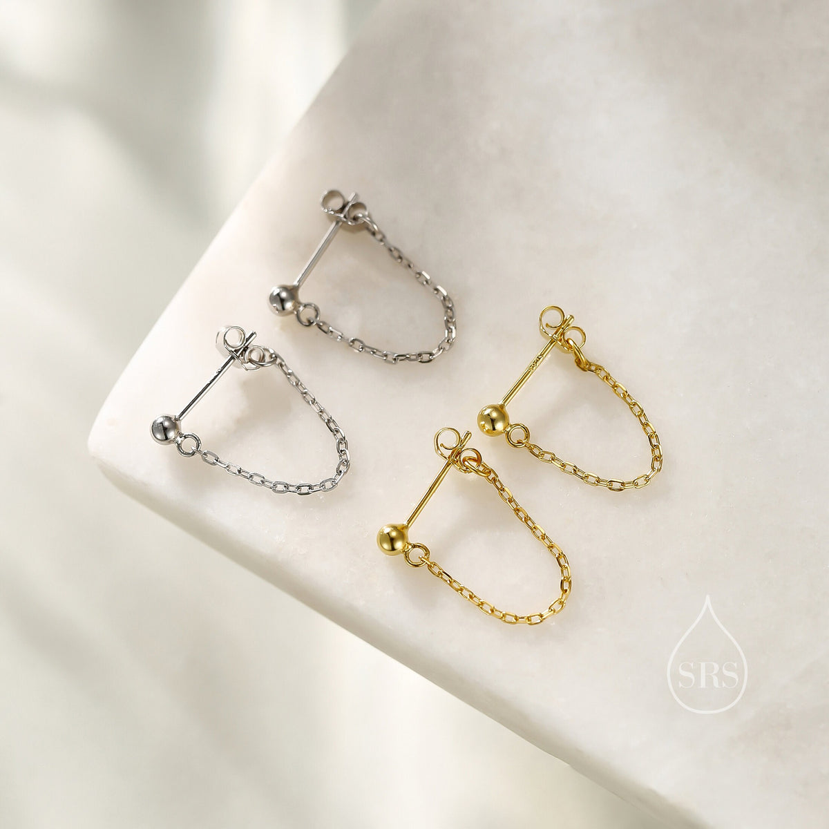 Ball Chain Earrings in Sterling Silver, Silver or Gold, Tiny Ear Jacket, Dainty Jewellery