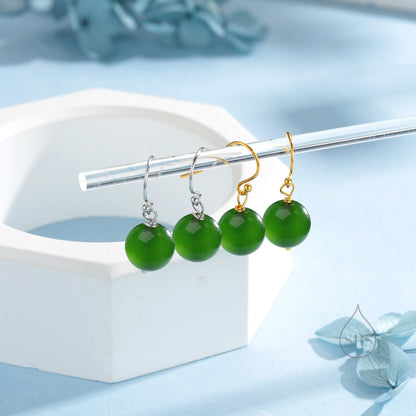 Natural Jasper Jade Hook Earrings in Sterling Silver, Silver or Gold, Available in Three Sizes, Genuine Jade Drop Earrings