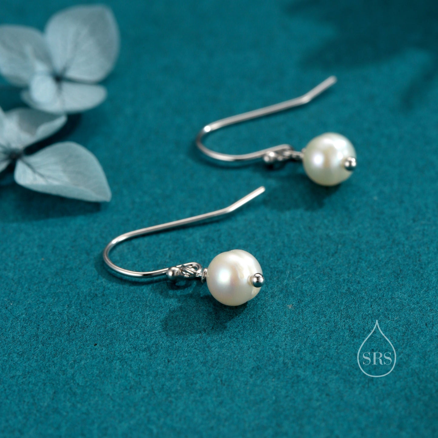 Natural Freshwater Pearl Drop Hook Earrings in Sterling Silver, Silver or Gold, slightly Irregular Shaped Round Pearl Earrings, Minimalist