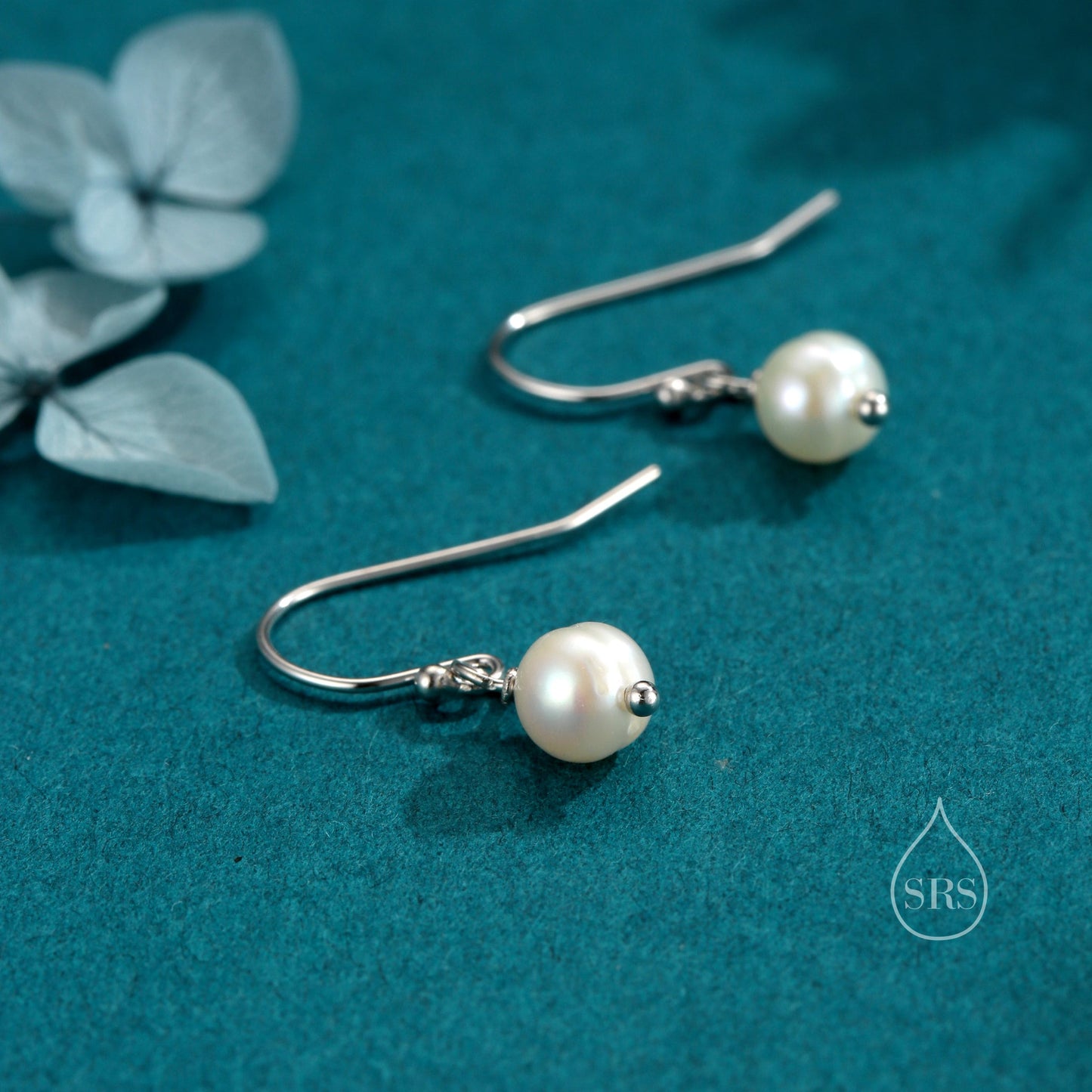 Natural Freshwater Pearl Drop Hook Earrings in Sterling Silver, Silver or Gold, 6mm Irregular Shaped Round Pearl Earrings, Minimalist