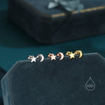 Mismatched Moon and Star 18G Screw Back in Sterling Silver